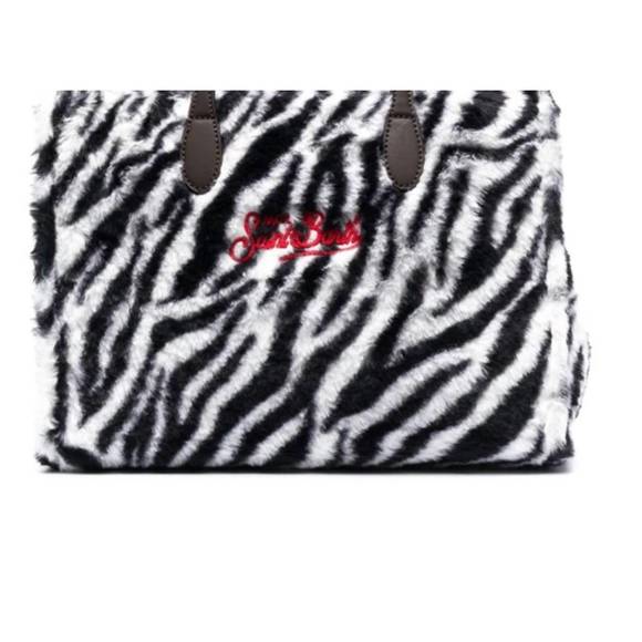NEW MC2 SAINT BARTH women's zebra print wool leather tote handbag in black white - Picture 2 of 3